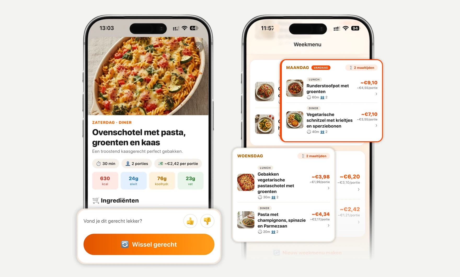 Mealy recipe swap and the daily meal overview