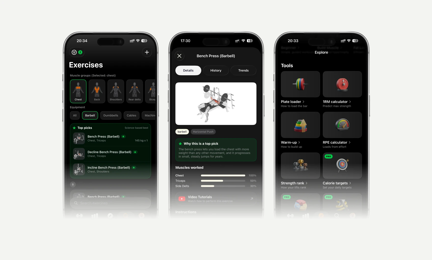 Repid exercise library, exercise detail and tools